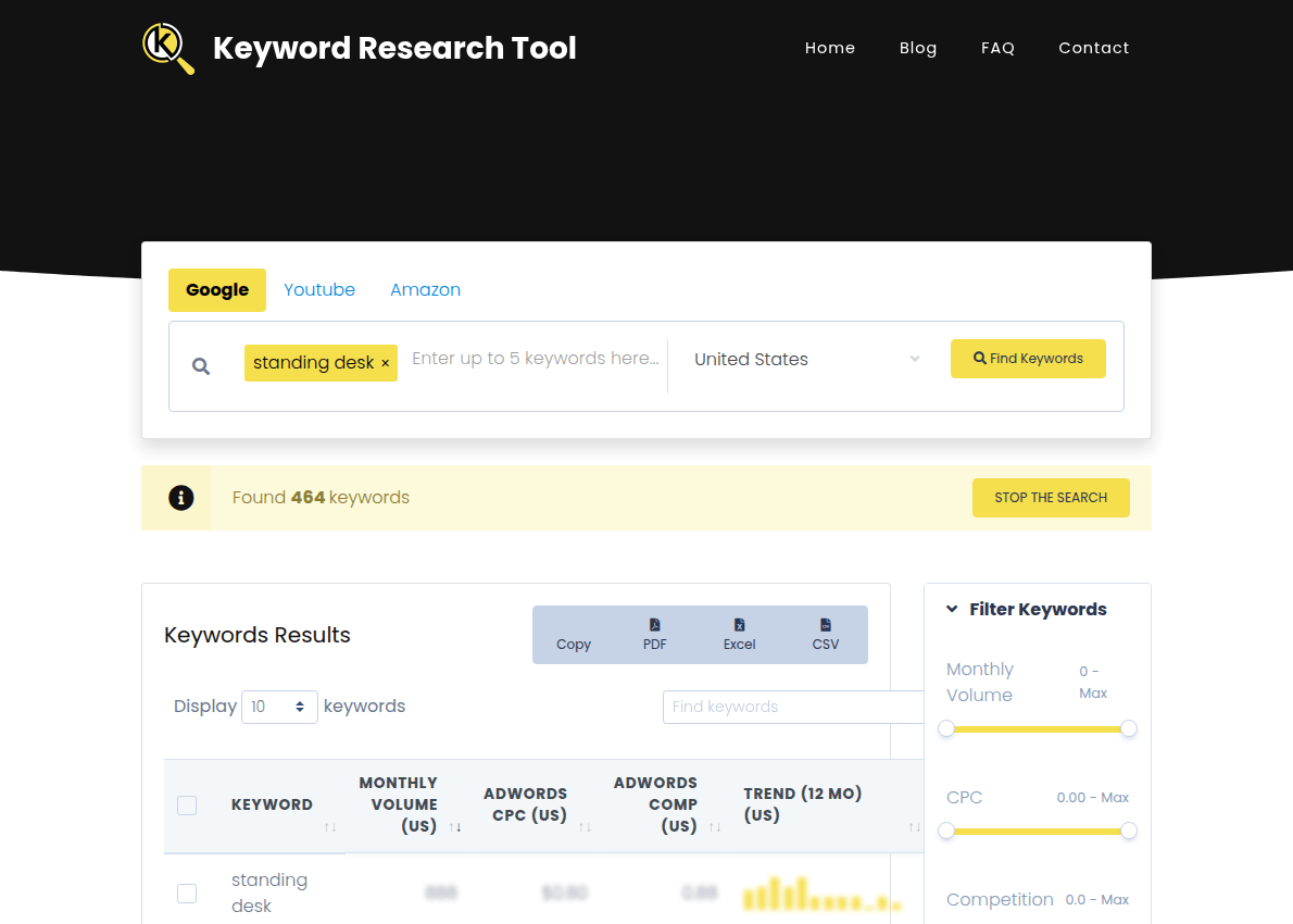 Keyword Research Tool results showing long-tail and question phrasings for a seed keyword