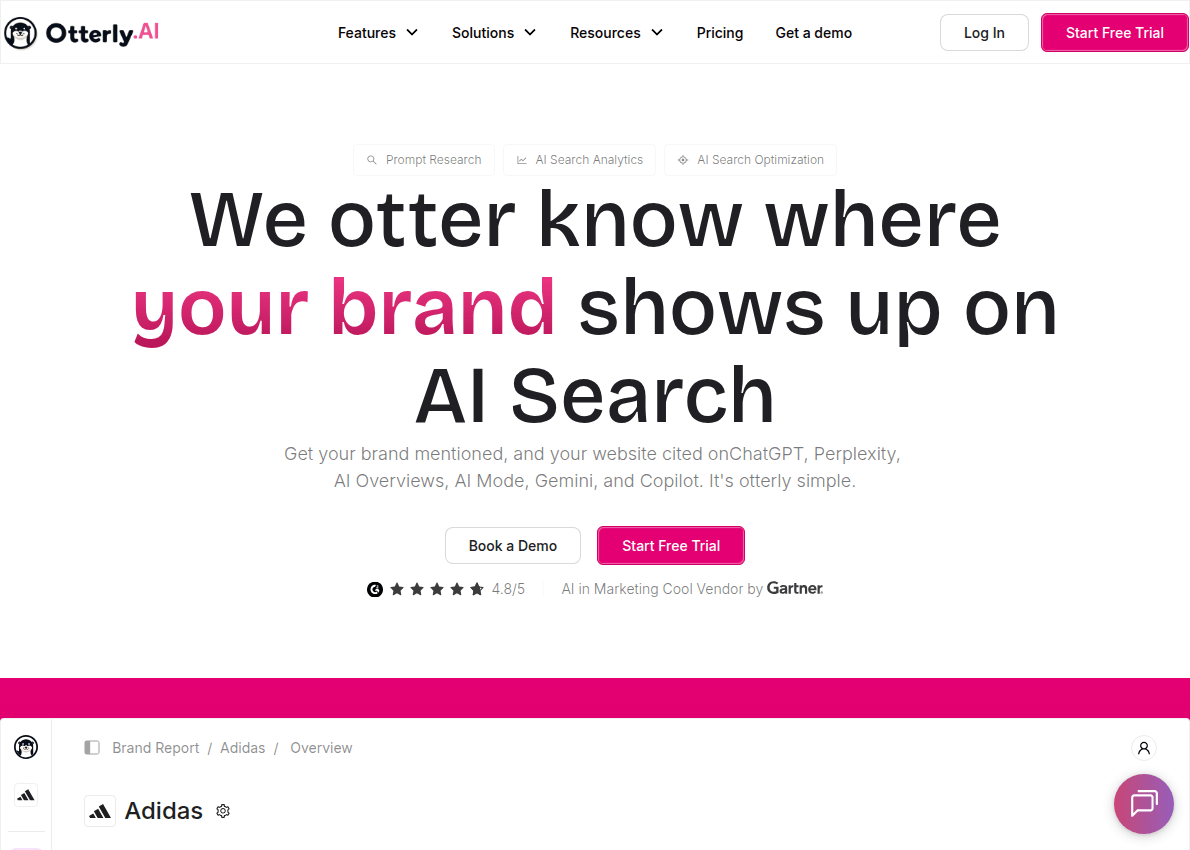 The Otterly.AI homepage presenting its AI search monitoring